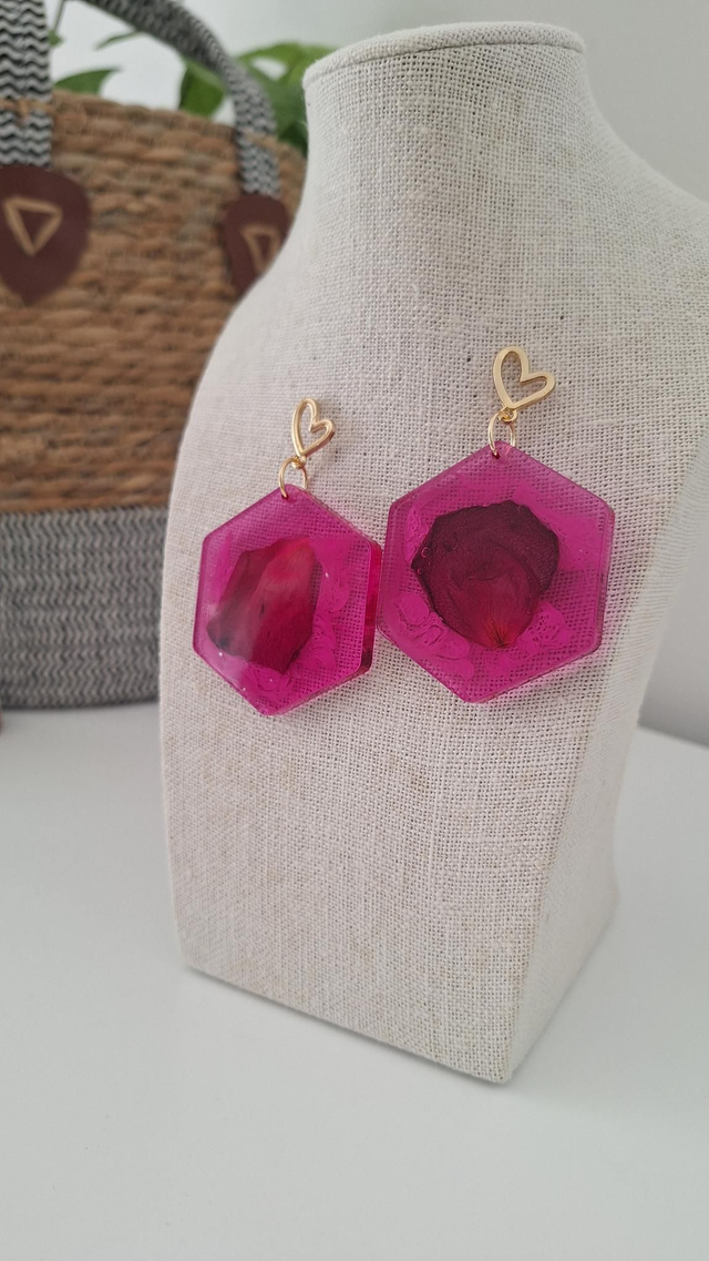 Boucles oreilles pétales rose et nuage blanc