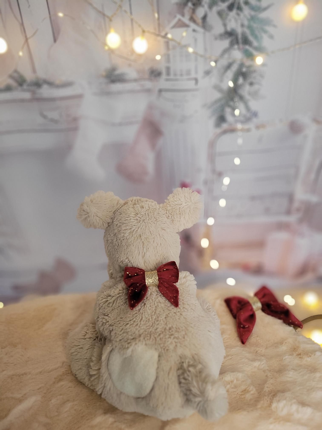 Barrette petit noeud rouge et doré 