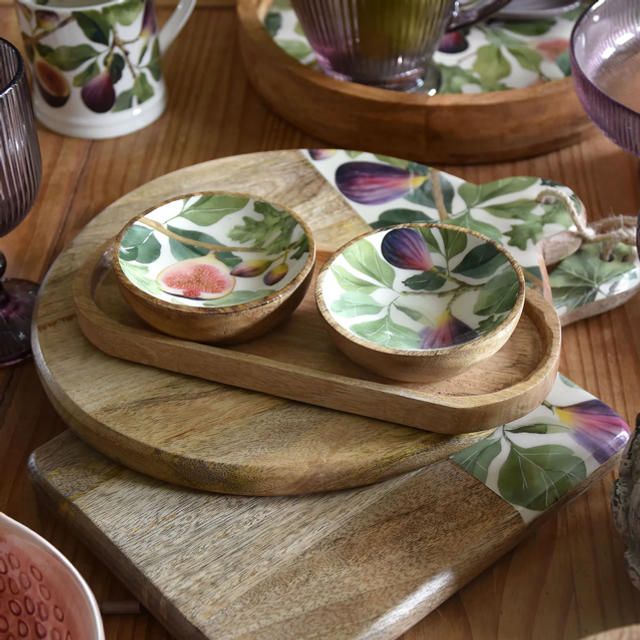 Mango Wood Fig Print Dipping Bowls