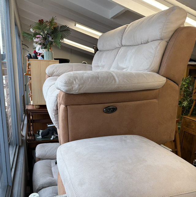 2 x 2 Seater Electric Reclining Sofas With Footstool