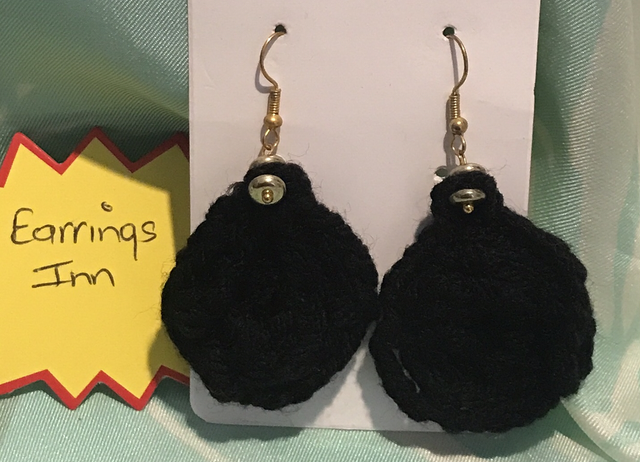 Black Plain Crochet Dangling Earrings - PCOD03