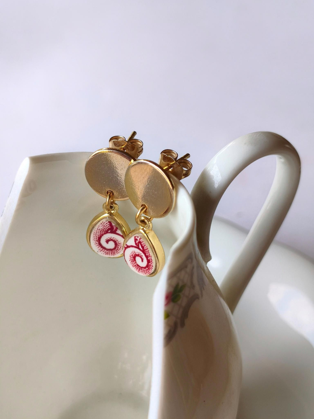 Boucles d&#039;oreilles pendantes - porcelaine anglaise - Grindley Staffordshire no.1