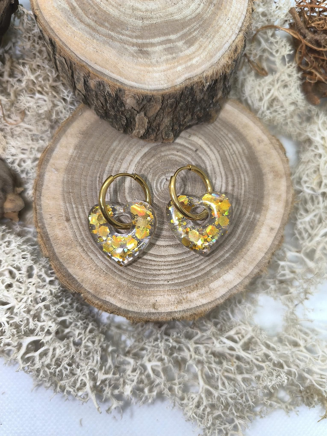 Pampilles interchangeables coeur paillettes dorées 