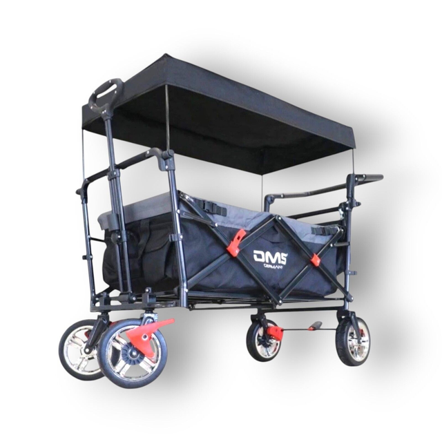Faltbarer Bollerwagen Dach Handwagen Klappbar Anschnallsystem Schwarz DMS BW-03S