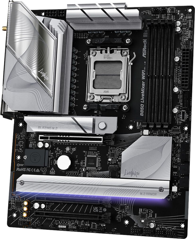 02.2.0133 – Scheda Madre ASRock B850 LiveMixer – ATX creativa viola/nera con WiFi 7 per Ryzen 7000/8000/9000