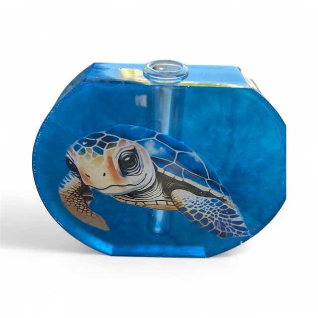 Soliflore “Sea Turtle” – Résine bleue & illustration tortue marine
