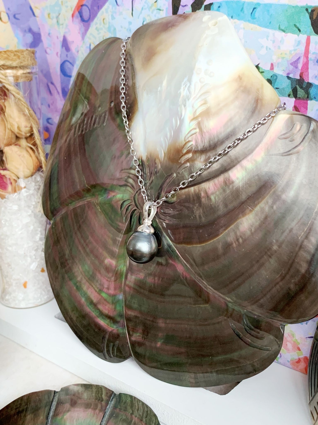 Pendentif en argent 925, avec véritable perle de culture de Tahiti