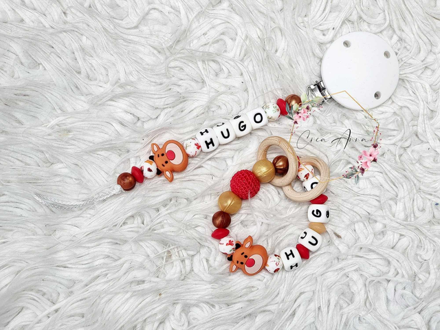 Attache-tétine renne et son anneau de dentition