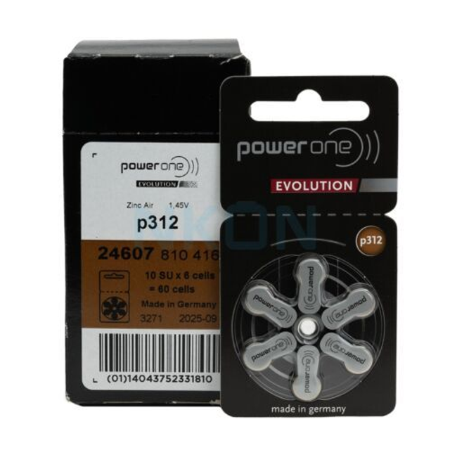ZA312 Power One Hearing Aid Battery (Pack 10 x 6 Batteries)