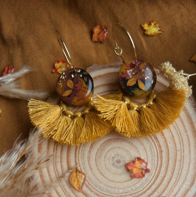 Autumnal Macrame Fringe Stud Earrings