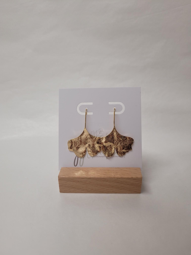 Brass ginkgo leaf hook earrings - JV-001