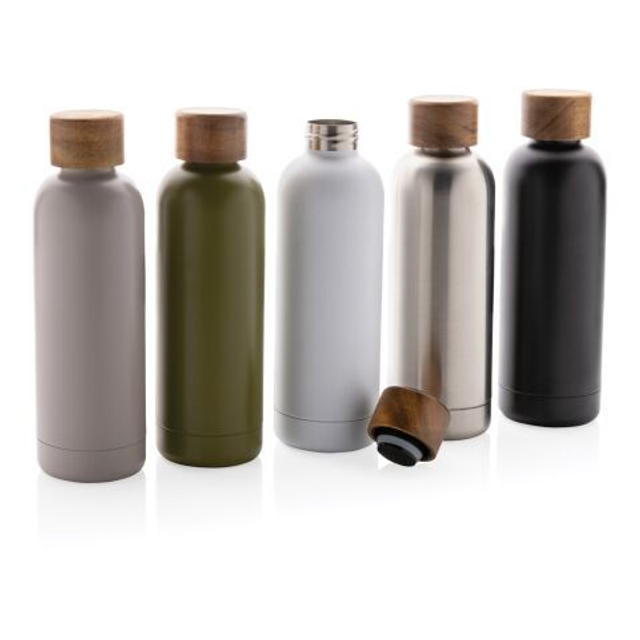 Wood RCS certified recycled stainless steel vacuum bottle
