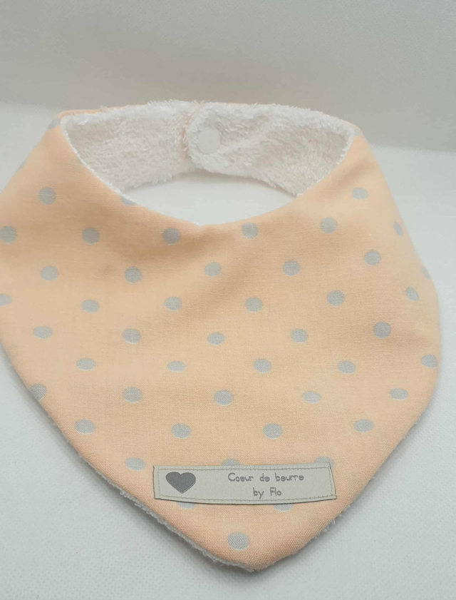 Bavoir bandana "abricot pois gris"