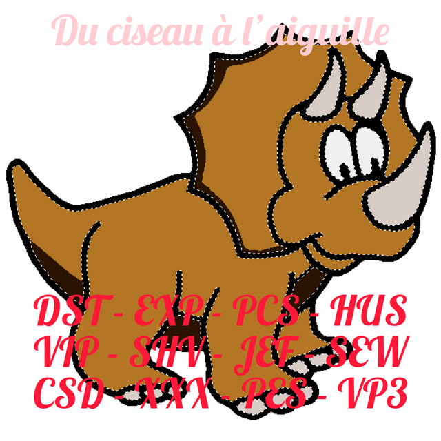 fichier broderie Tricératops - Cadre 10x10 / 12 Formats