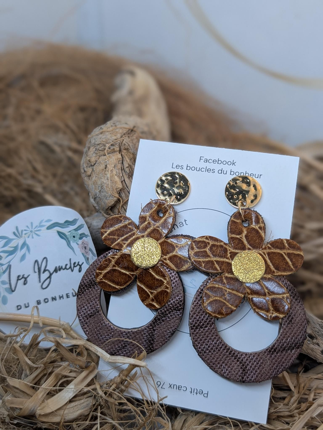 Boucles d'oreilles baby Marguerite marron chocolat li009