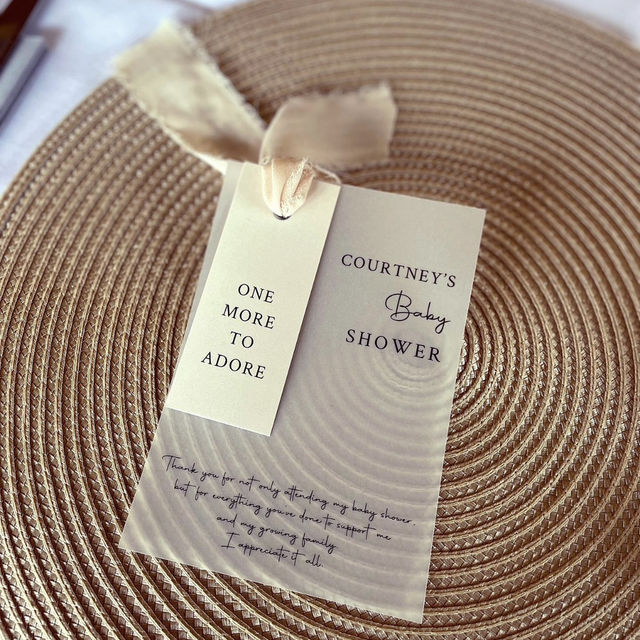 Handcrafted vellum baby shower thank you cards with chiffon ribbon