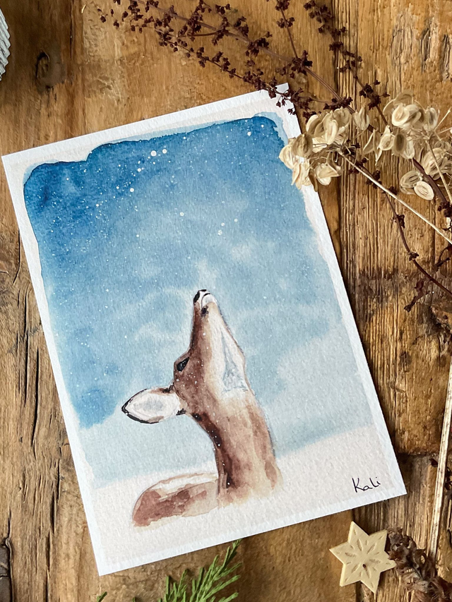 Biche sous la neige - carte postale