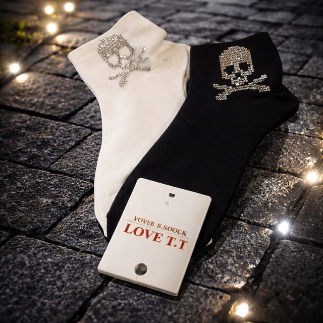 Socken mit Strass (Gr. 36-41/42) onesize - Totenkopf