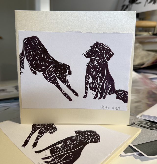 Carte postale ChienS - Linogravure