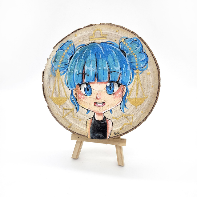 Peinture sur bois astrologie signe balance