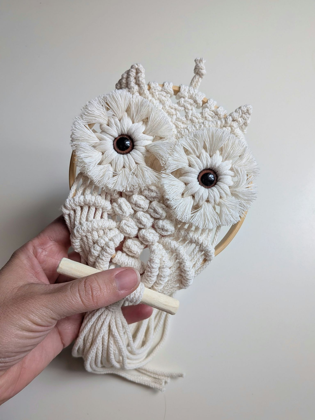Hibou macramé "Beige" (Modèle Petit)