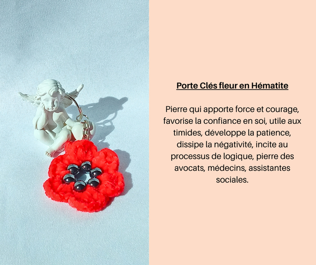36- Porte Clés fleur en Hématite