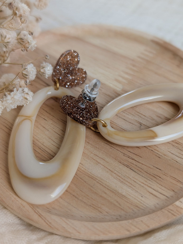 Boucles d'oreilles LOUISE écru marbré