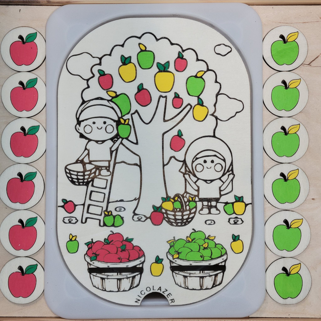 Insert sensoriel bois compatible trofast &quot;le ramassage des pommes&quot;