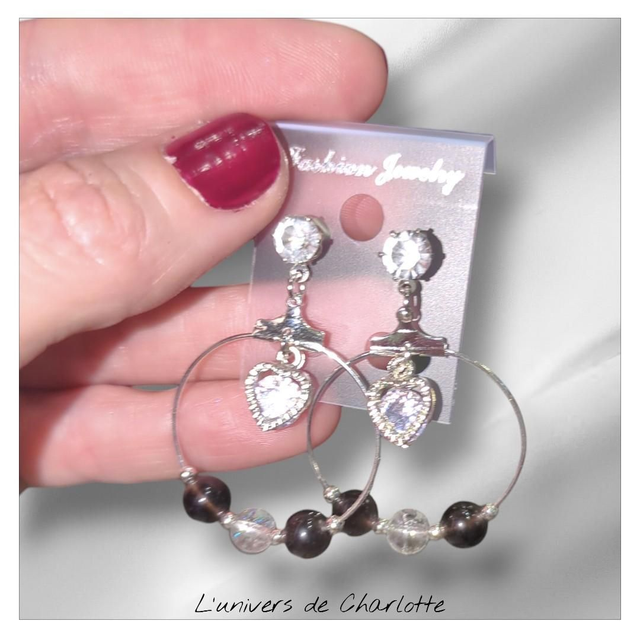 Boucles d'oreilles "Obsidienne argentée" BO-160