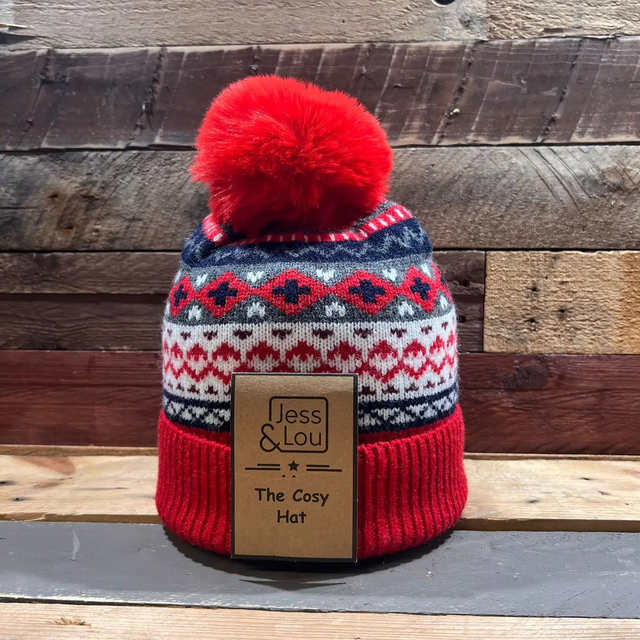 Nordic Bobble Hat - Red by Jess and Lou