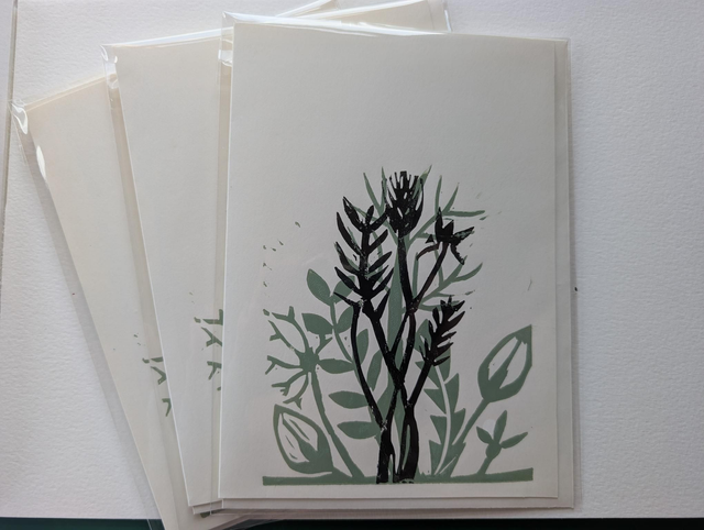 Green and Black on Cream hand print card