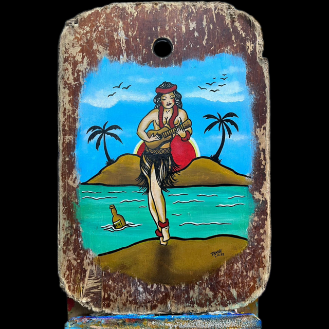 Hula Girl acrylic on driftwood
