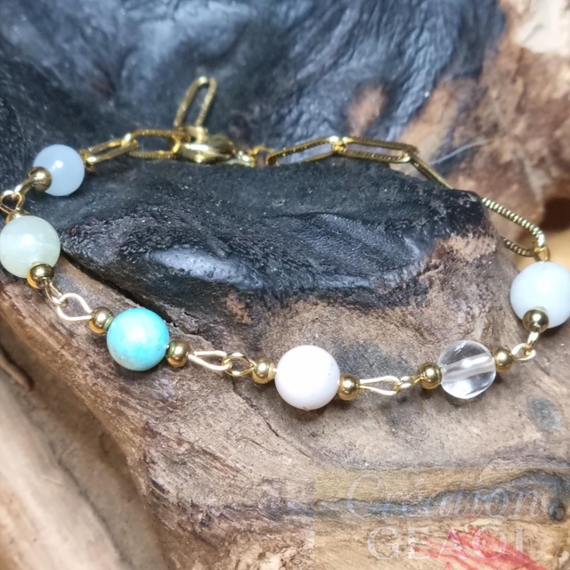 Bracelet des êtres chers :Emeraude, cristal de roche, Opale rose, turquoise, jade vert,aigue marine