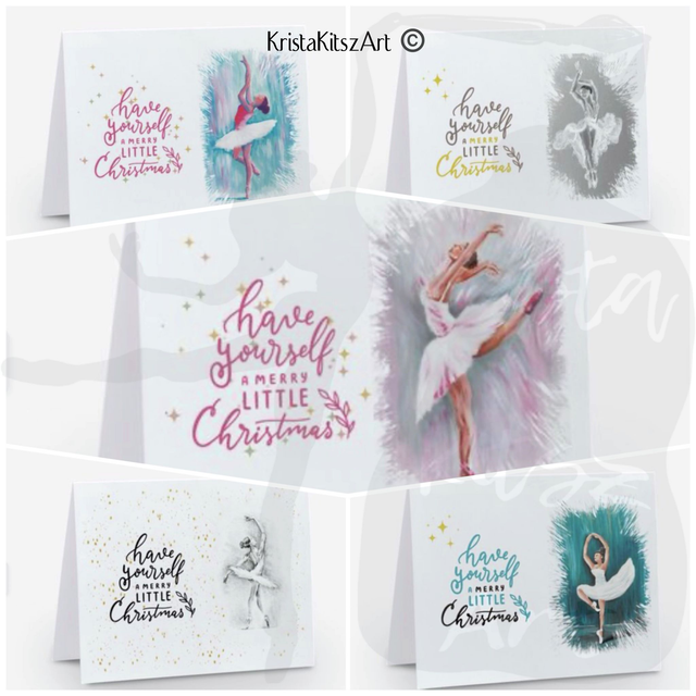 Set van 5 of 10 Luxe Ballet Kerstkaarten | dubbele ansichtkaart met zilverkleurige envelop 