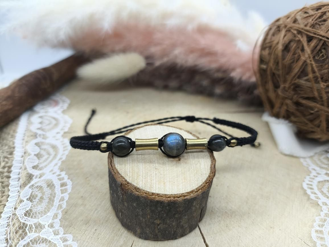 Bracelet fin noir labradorite bijoux laiton