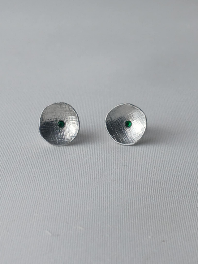 Textured Dome Earring with Green 