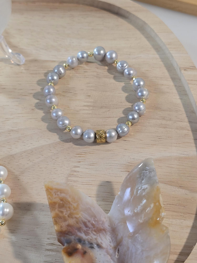 Bracelet Perle de culture d'eau douce grise 0,8 cm 