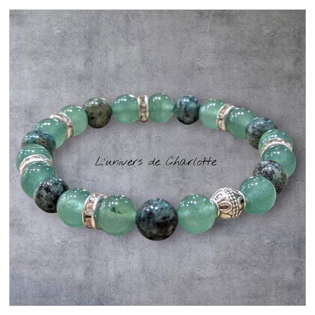 Bracelet "Aventurine verte & Turquoise" 8mm BR-074
