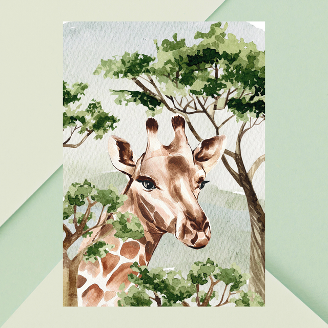 Impression Girafe Observant à travers les Grands Arbres - Décoration Murale Nature / Giraffe Gazing Through Tall Trees Print - Nature Wall Decor
