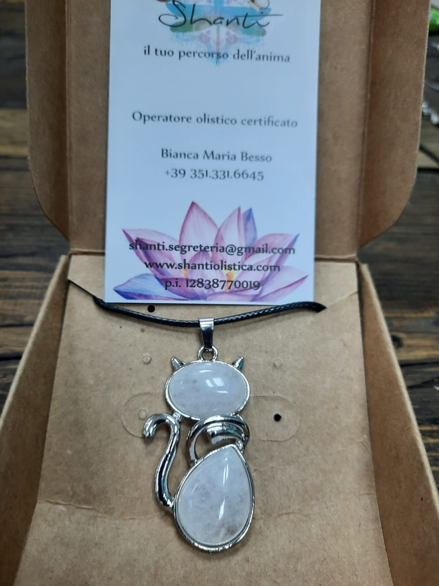 Amuleto donna serie "gattini" quarzo ialino