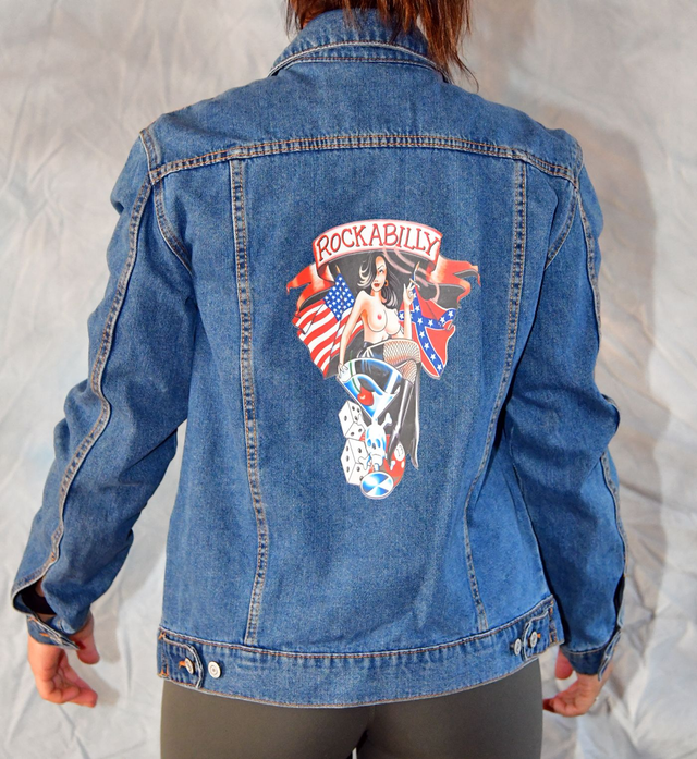 Rockabilly Style Blue Denim Jean Jacket (Adult Small)