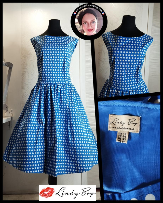Robe Lindy Bop Polka dot bleu T44