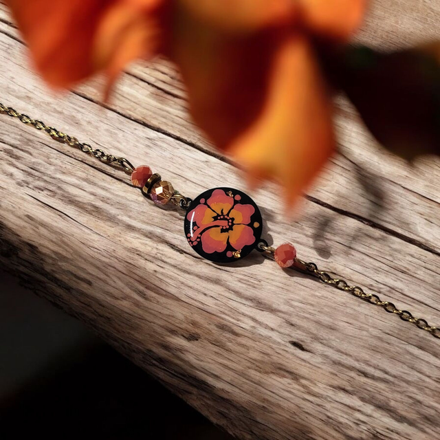 Bracelet dessiné Flora acier inoxydable orange