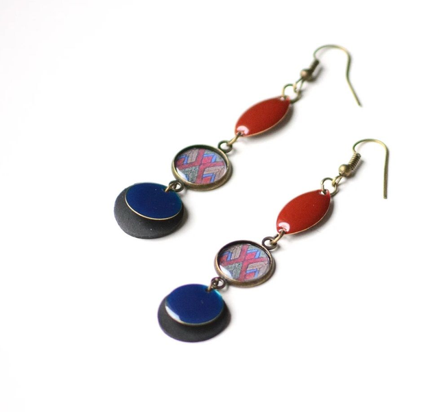 Boucles d'Oreilles  Upcyclées en Chambre à air et Papier Recyclés - Wax