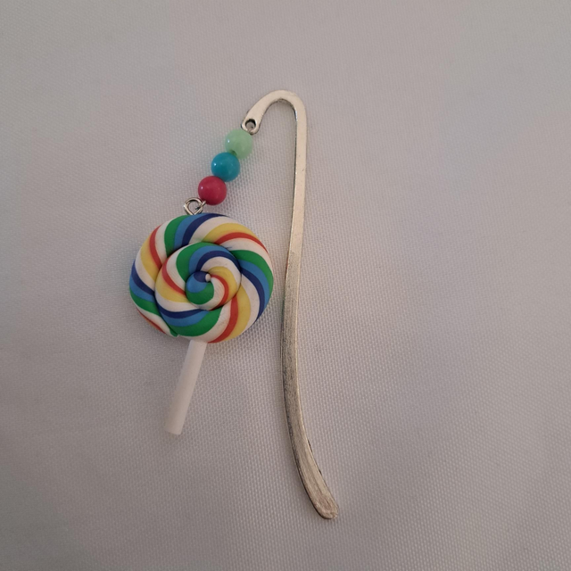 Marque-page sucette bleue verte et jaune
