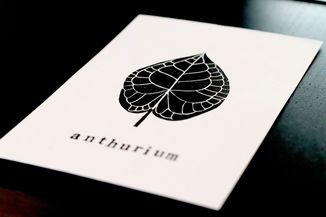 Linogravure A6 feuille d'Anthurium