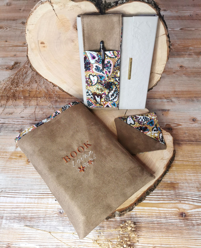 ✨Ensemble Book Lover Beige ✨ Pochette à livre - Porte-Stylo - Marque-page
