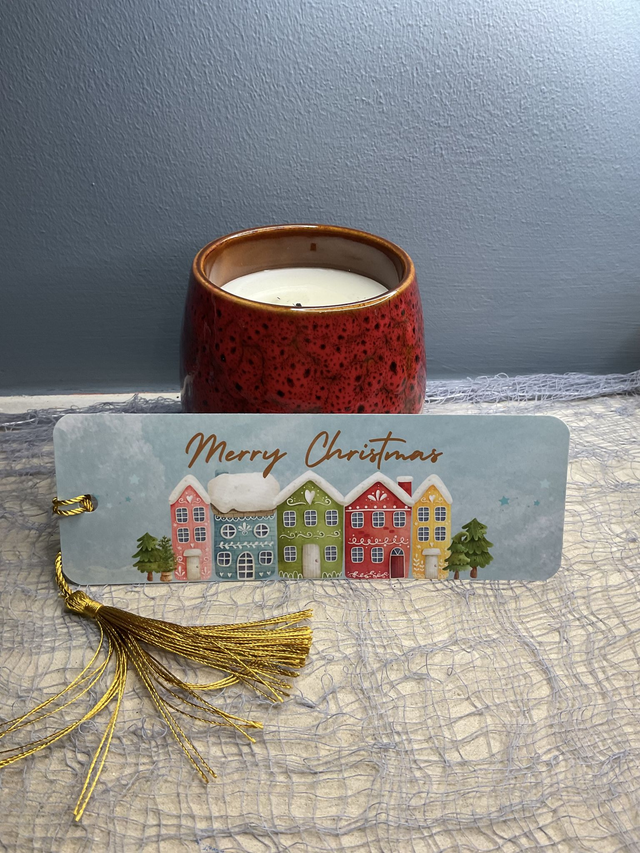 Handmade laminated Christmas bookmarks. Beautiful gift for book lovers. Secret Santa