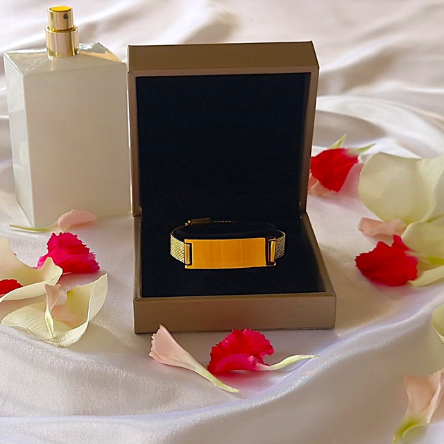 Bracelet acier inoxydable doré ajustable avec gravure personnalisée