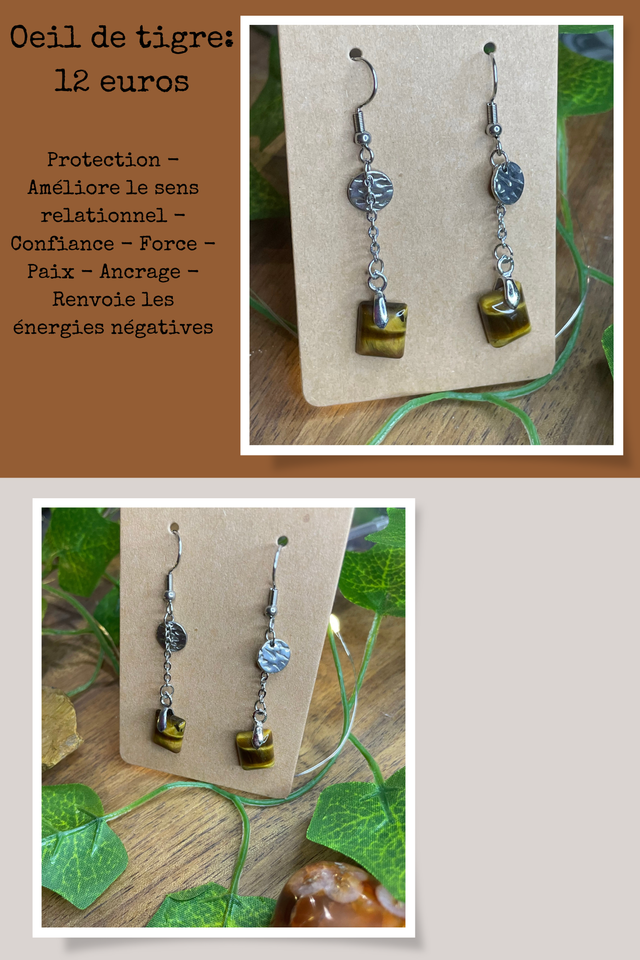 🐅 Boucles d'oreilles en Oeil de tigre 